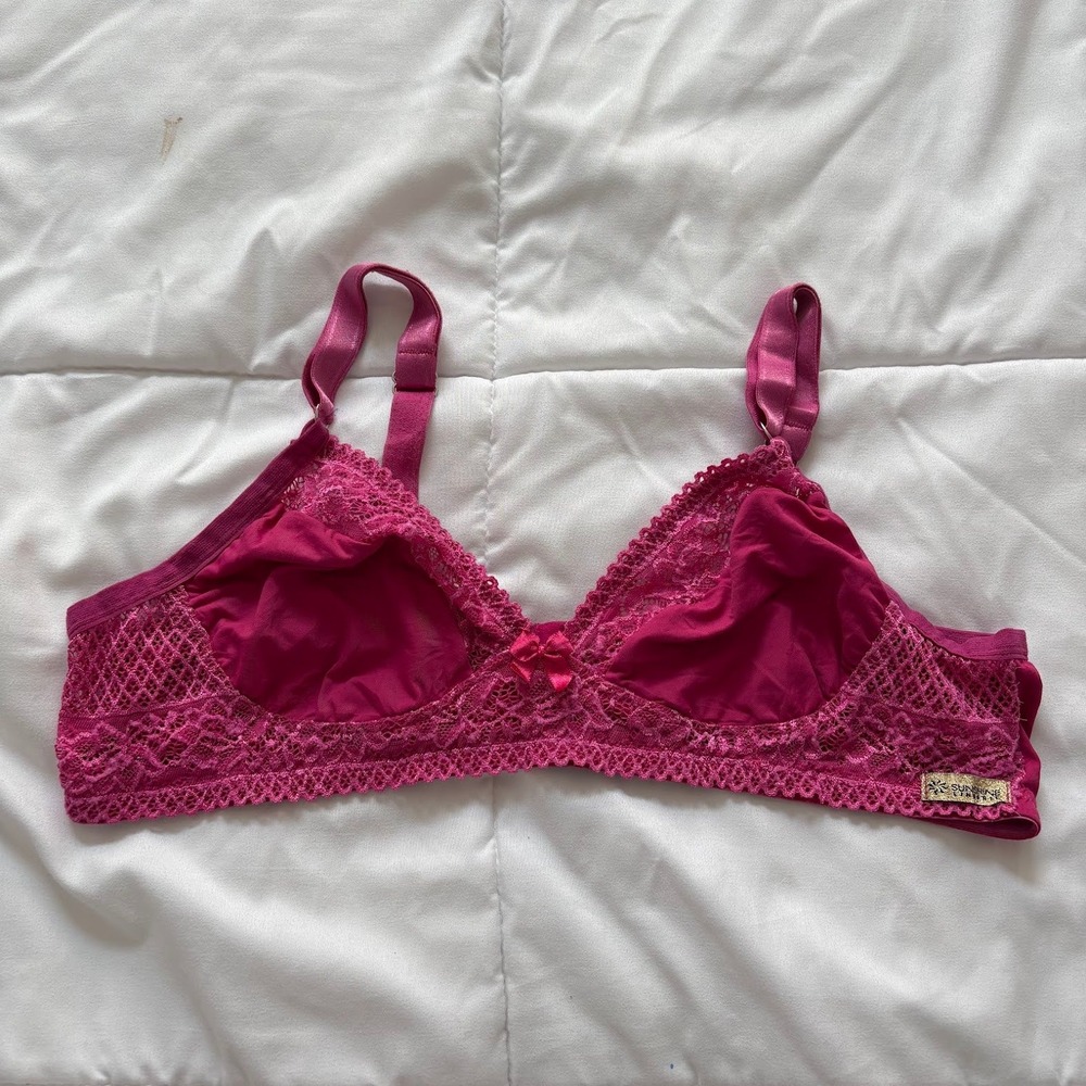 Sunshine Lingerie Magenta Pink Lace Triangle Bralette Wireless Adjustable Barbie